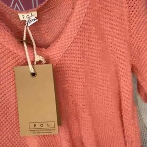 POL v-neck short sleeve waffle knit top. Color is Coral Orange